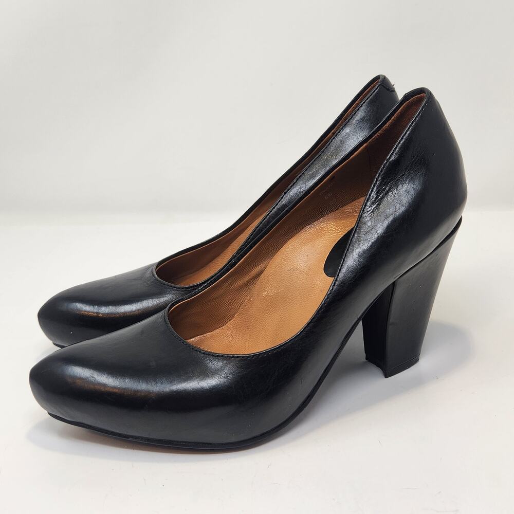 Earthies Women Talera Black Leather Pumps Heels Size 6 B Pointed Toe Retro Pinup - Picture 4 of 8